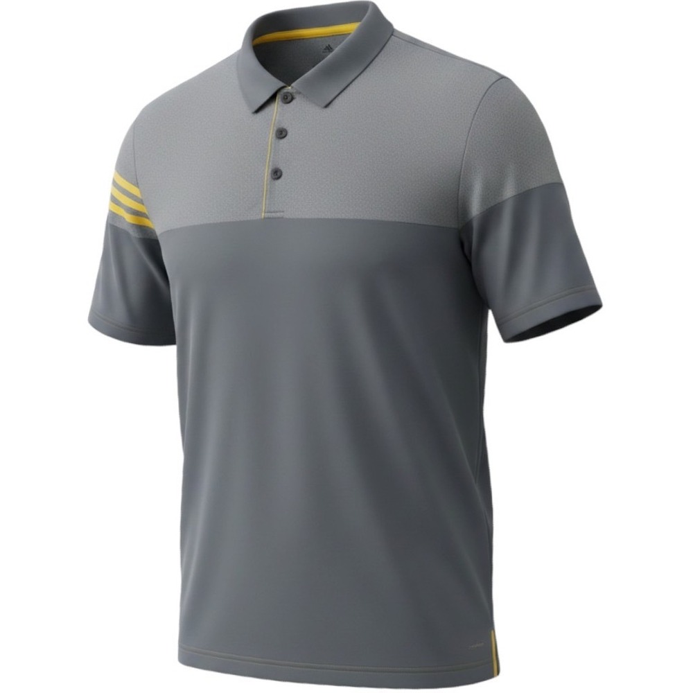 Adidas Mens Golf Polo 2XL Grey Yellow Three Stripe Colorblock Sporty Performance